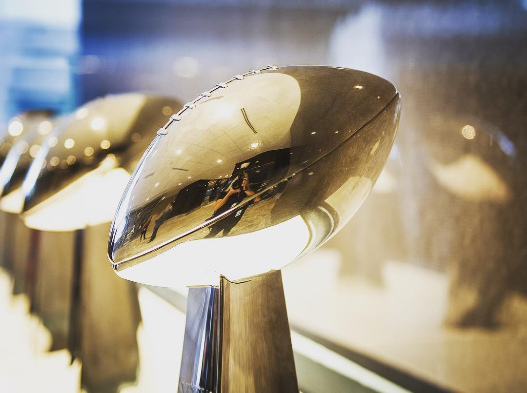 a display case with the Super Bowl Trophies that the Dallas Cowboys have won